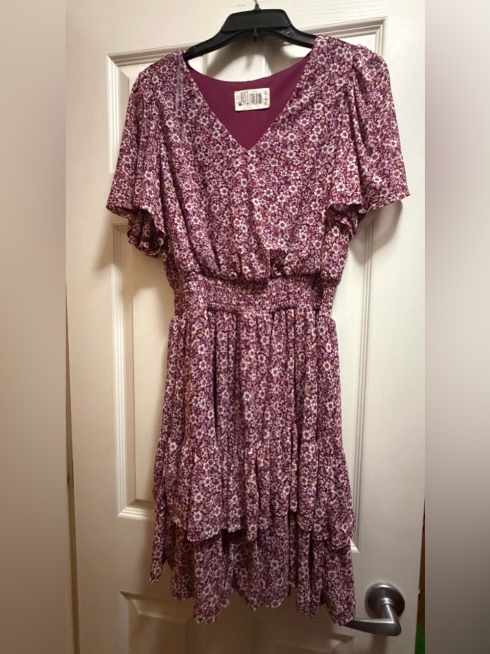 Floral V-Neck Smocked Waist Midi Dress - Purple